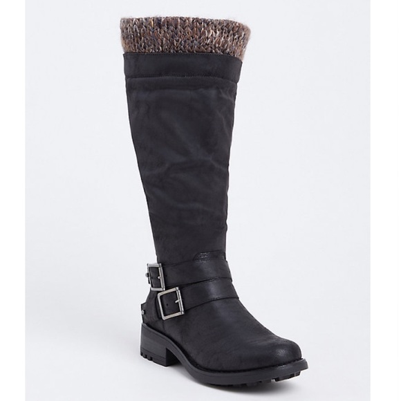 Torrid Boots NWT Black Sweater Trimmed Knee High Slouch Boot 7W - Picture 1 of 13